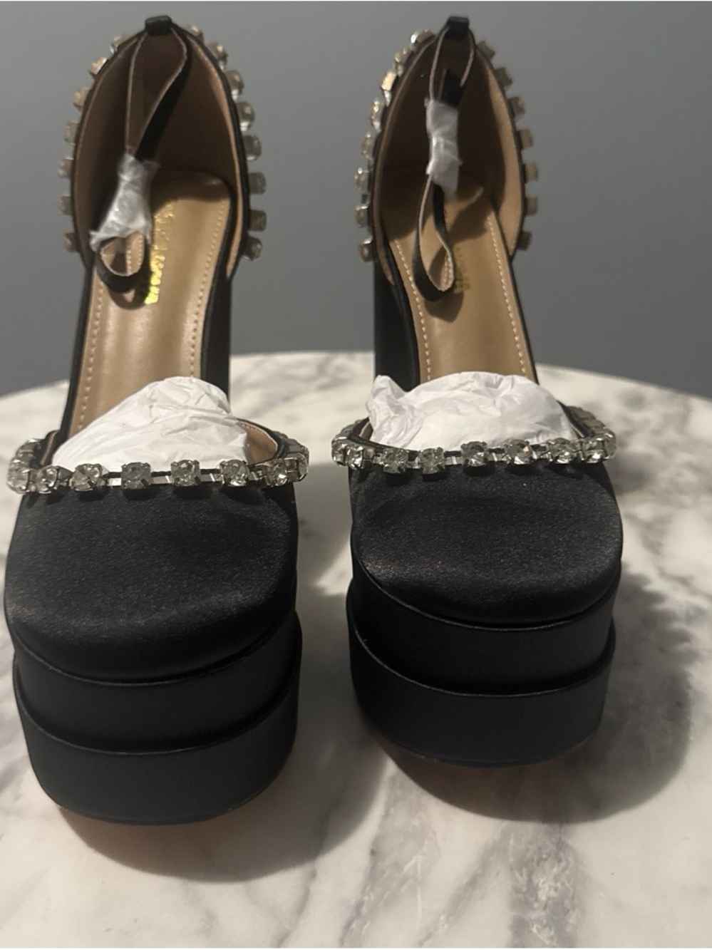 Fashion Nova Black Jeweled Platform Heels
